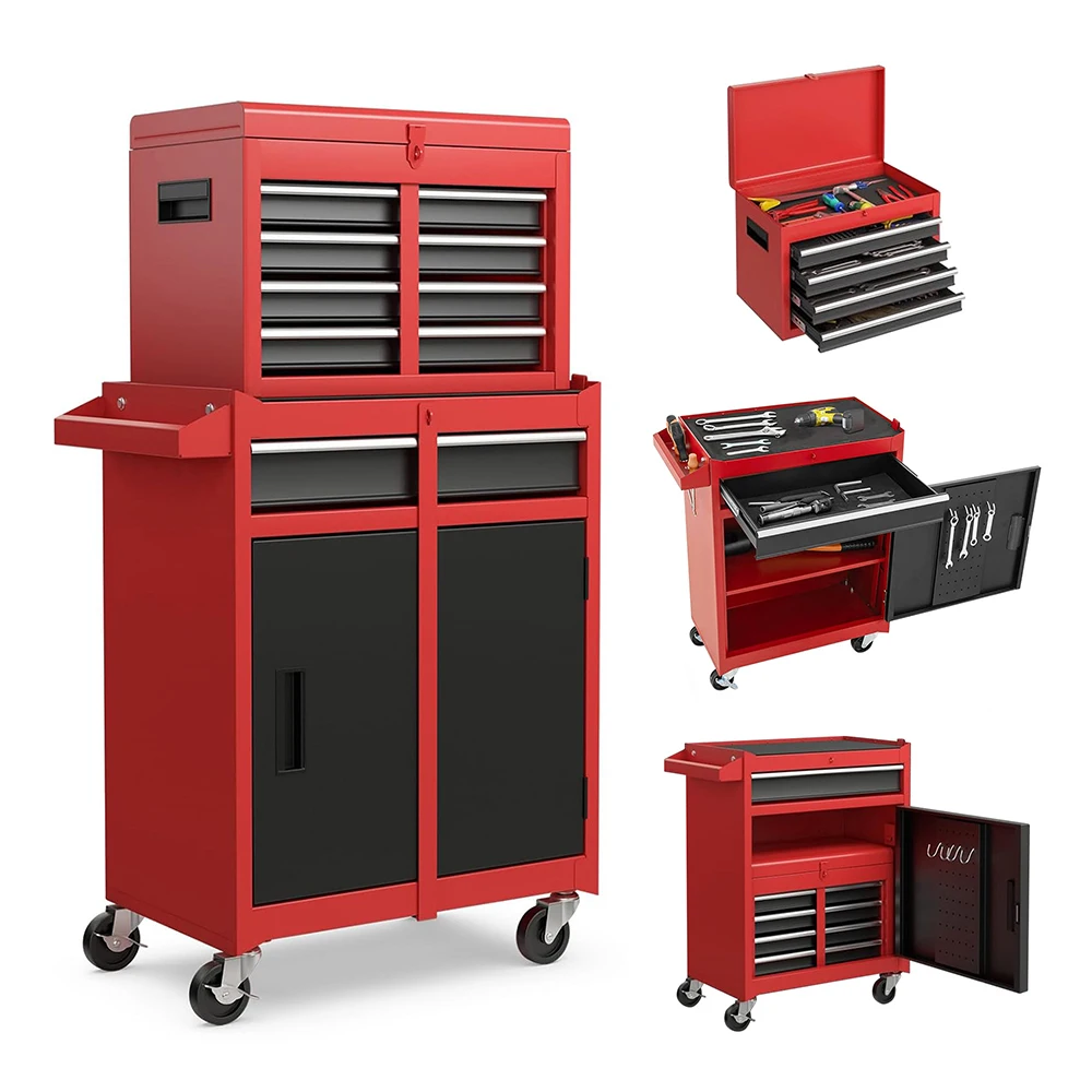 

Red 5-Drawer Rolling Tool Cabinet, Tool Chest On Wheels With Drawer Liners For Warehouse And Garage