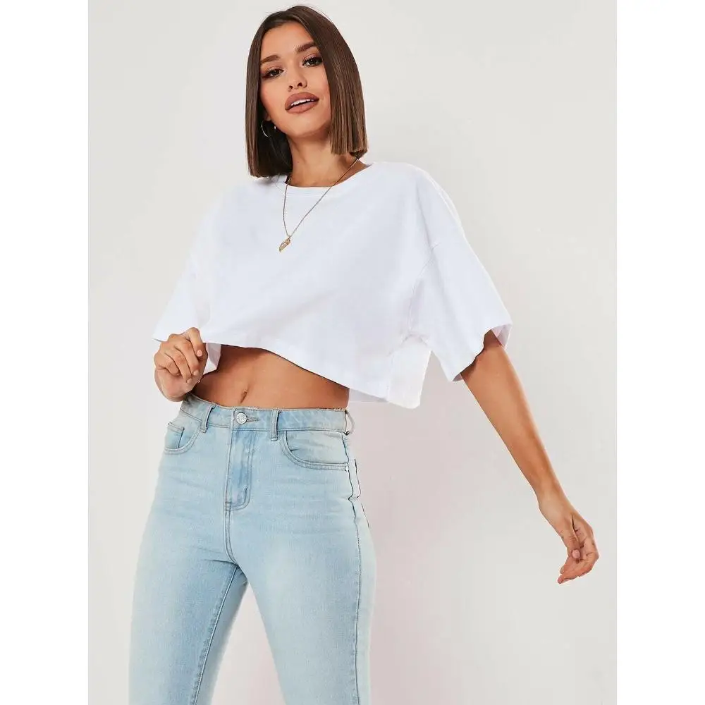 Top corto da donna Ombelico Baring T-shirt sportive estive Vestibilità casual Stampato in 3D Sensazione di freschezza Materiale sottile Nessun marchio registrato Trad...