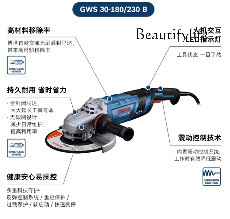 High Power Angle Grinder AC Brushless Industrial Polishing Grinder GWS30 Grinder