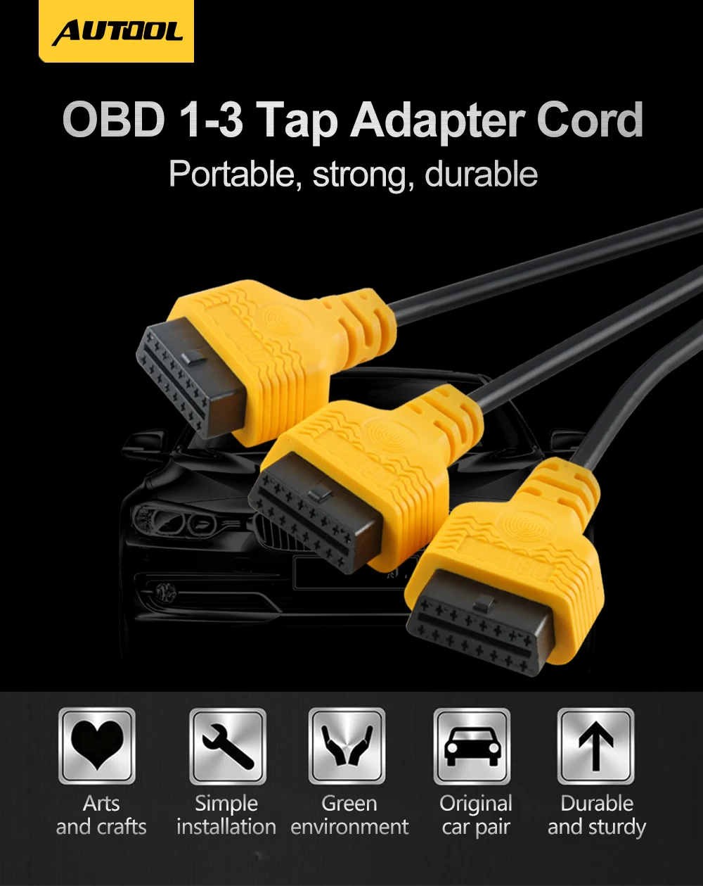 AUTOOL العالمي obd2 كابلات الموصلات المحمولة سيارة obd 2 محول 1 إلى 3 الفاصل سلك 16pin obdii ذكر إلى أنثى تمديد الحبل