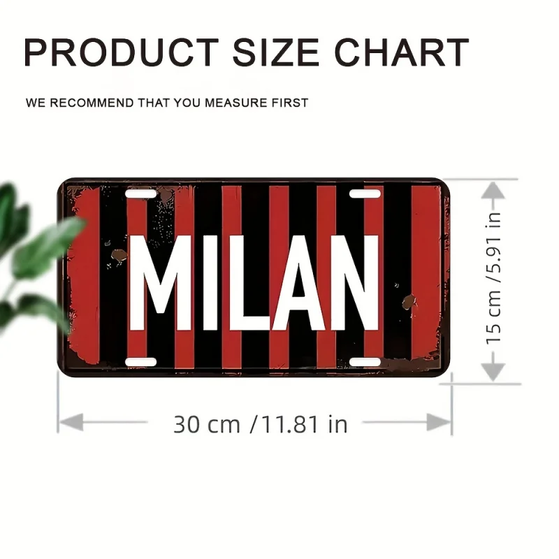 Aluminum Painting Vintage Milan Red Black Stripe Retro License Plate Metal Tin Sign Wall Decor For Home Bar Man Cave European Tr