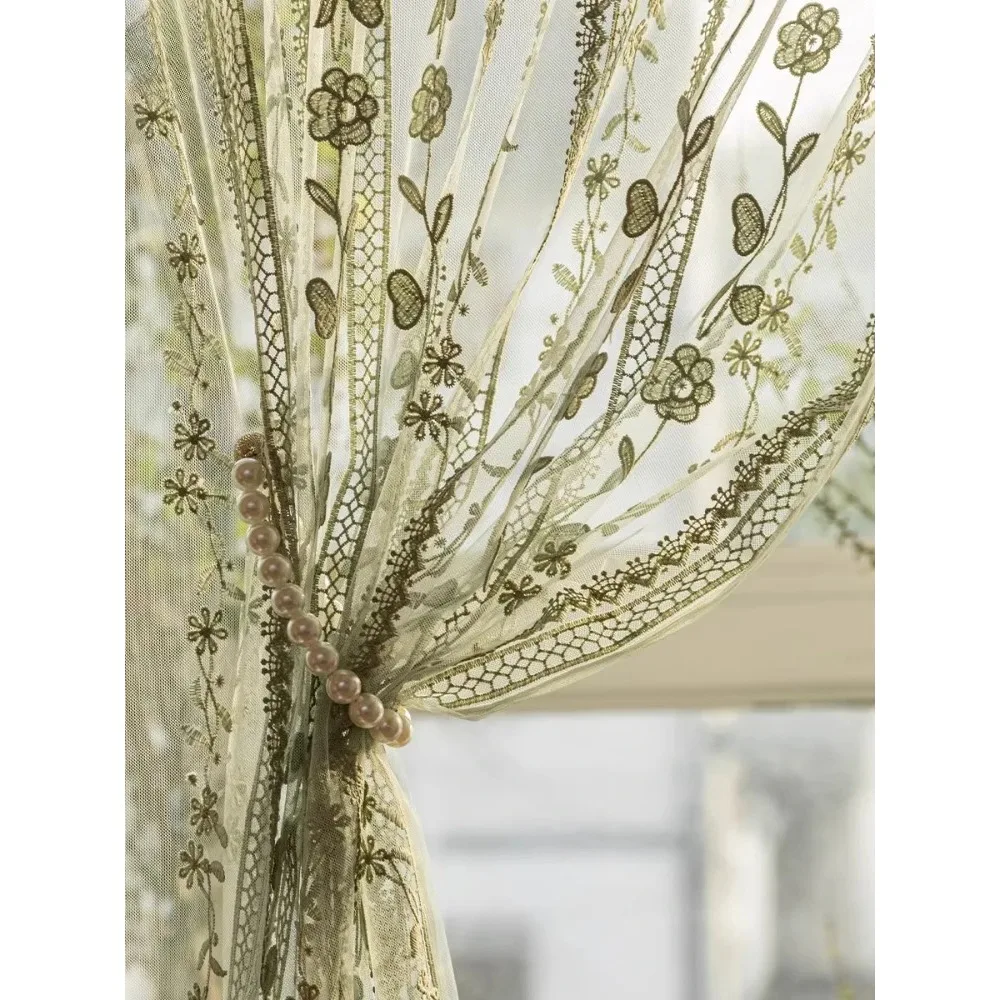 American Style Sheer Room Divider Curtains Emerald Green Voile Panels Privacy Half-Length Doorway Drapes for Bedroom Living Room