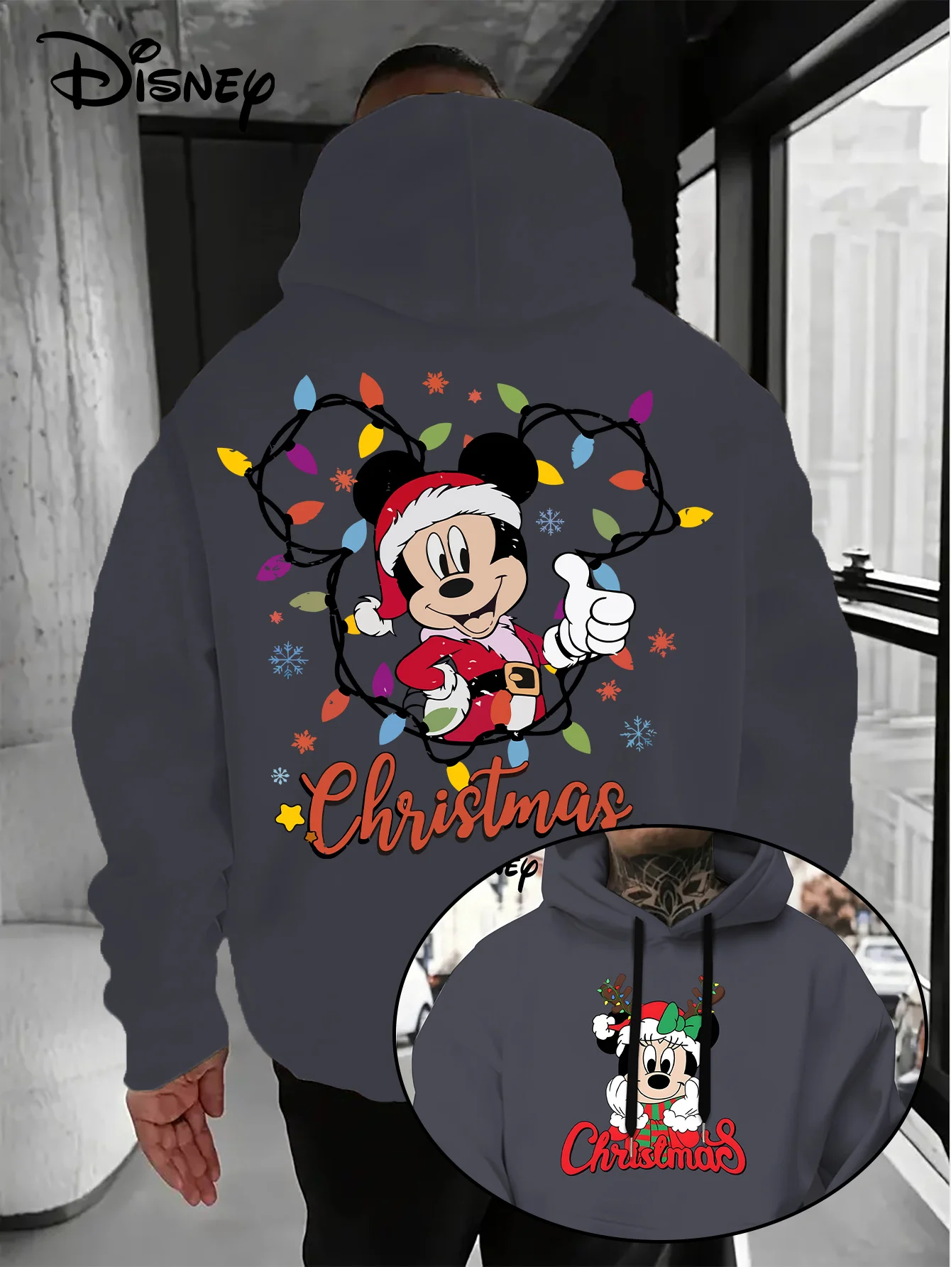 

Мужские рождественские толстовки с Микки Маусом Диснея, модные толстовки унисекс большого размера, осенне-зимние флисовые повседневные универсальные