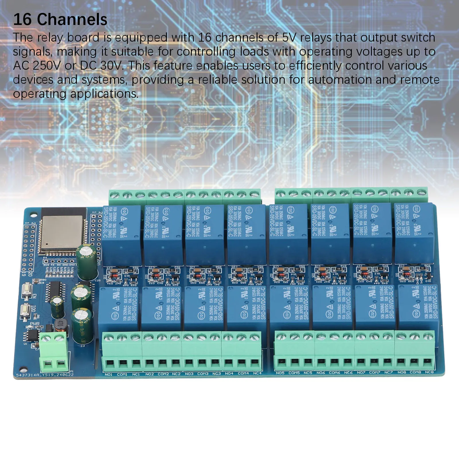 Relay Module Board 16 Channel for ESP32-WROOM Relay Development Board for Smart Home DC5-12V Relay Module Board Relay Module