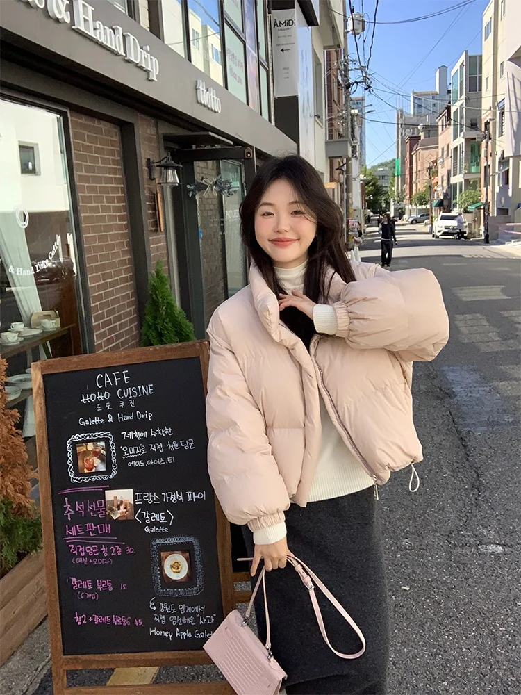 

Женская короткая пуховая куртка с 90% белым утиным пухом, воротником-стойкой, теплая, для повседневной носки, в корейском стиле, прямого кроя