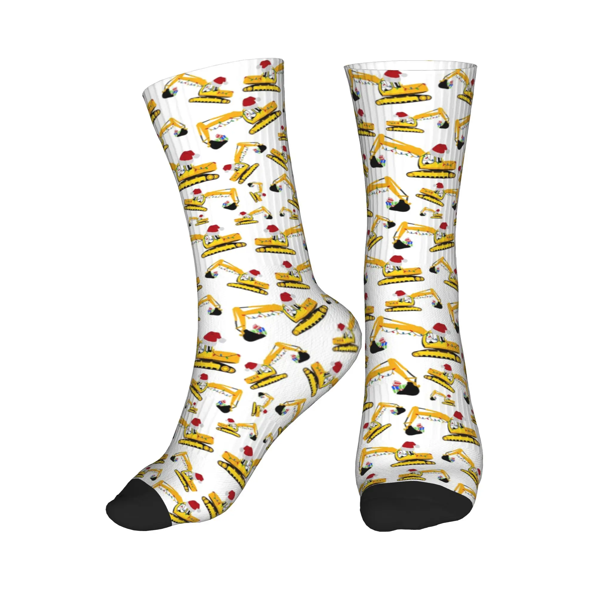 

All Seasons Christmas Excavator Construction Truck Sport Middle Tube Socks Super Soft Crew Socks Stockings for Men Women