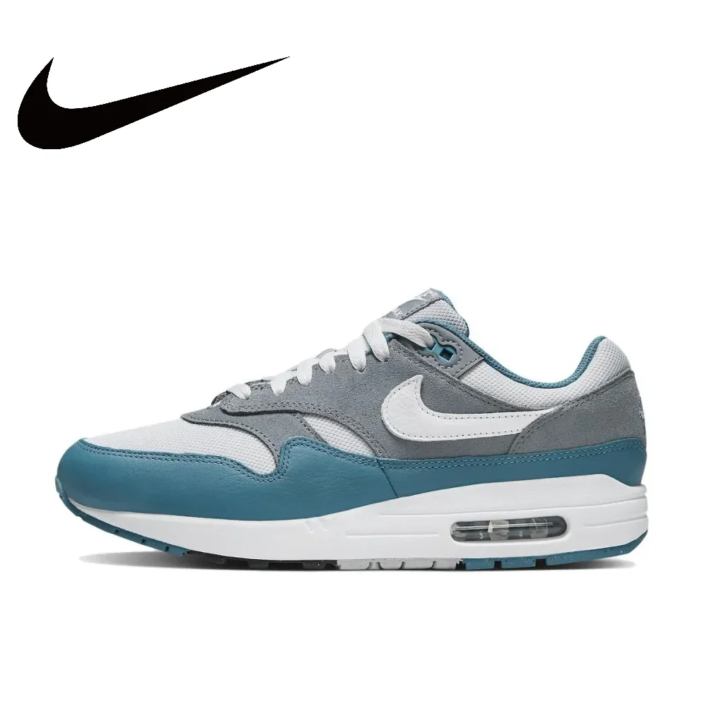 

Nike новый список Air Max 1, модные низкие повседневные кроссовки для бега, мужские и женские, схема серого, синего и белого цвета