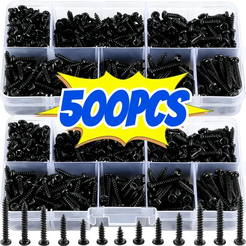 500 قطعة M3 مسامير سوداء مسامير ذاتية عموم رئيس الصليب الذاتي الحفر الخشب المسمار مجموعة متنوعة 6/8/10/12/16/18/20 مللي متر #1