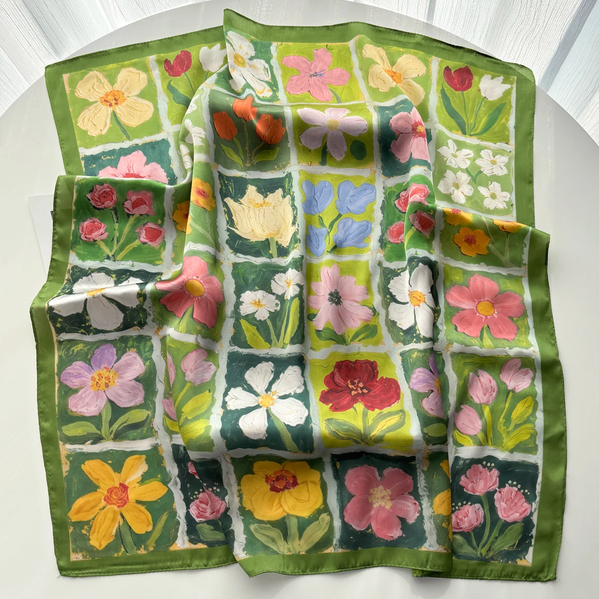 Luxury Floral Square Scarf For Women Elegant Ladies Hijab Neckerchief Shawl Solid Soft Stain Imitation Silk Scarves For Travel view 3
