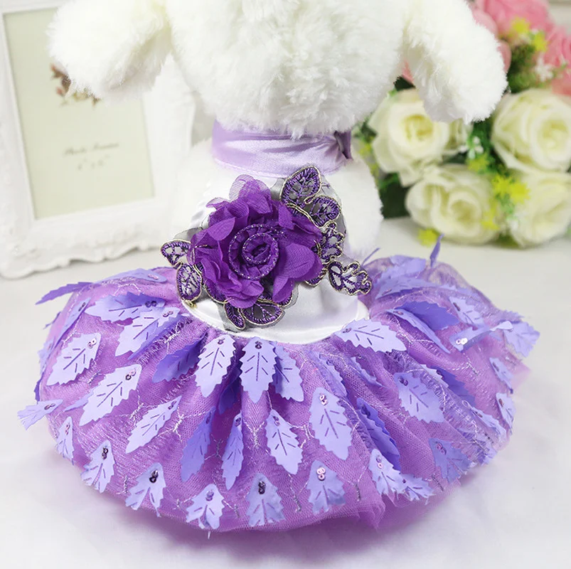 Puppy Costume  Lace Dog Dress Summer Pet Dog Princess  Tutu Clothes Sweetly Princess Teddy flower Dress For Small Dog 2 color