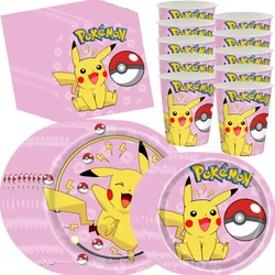 Pink Pokemon Birthday Party Decoration Pikachu Decor Tableware Set Paper Plates Napkins Cups for Baby Shower Kids Party Supplies