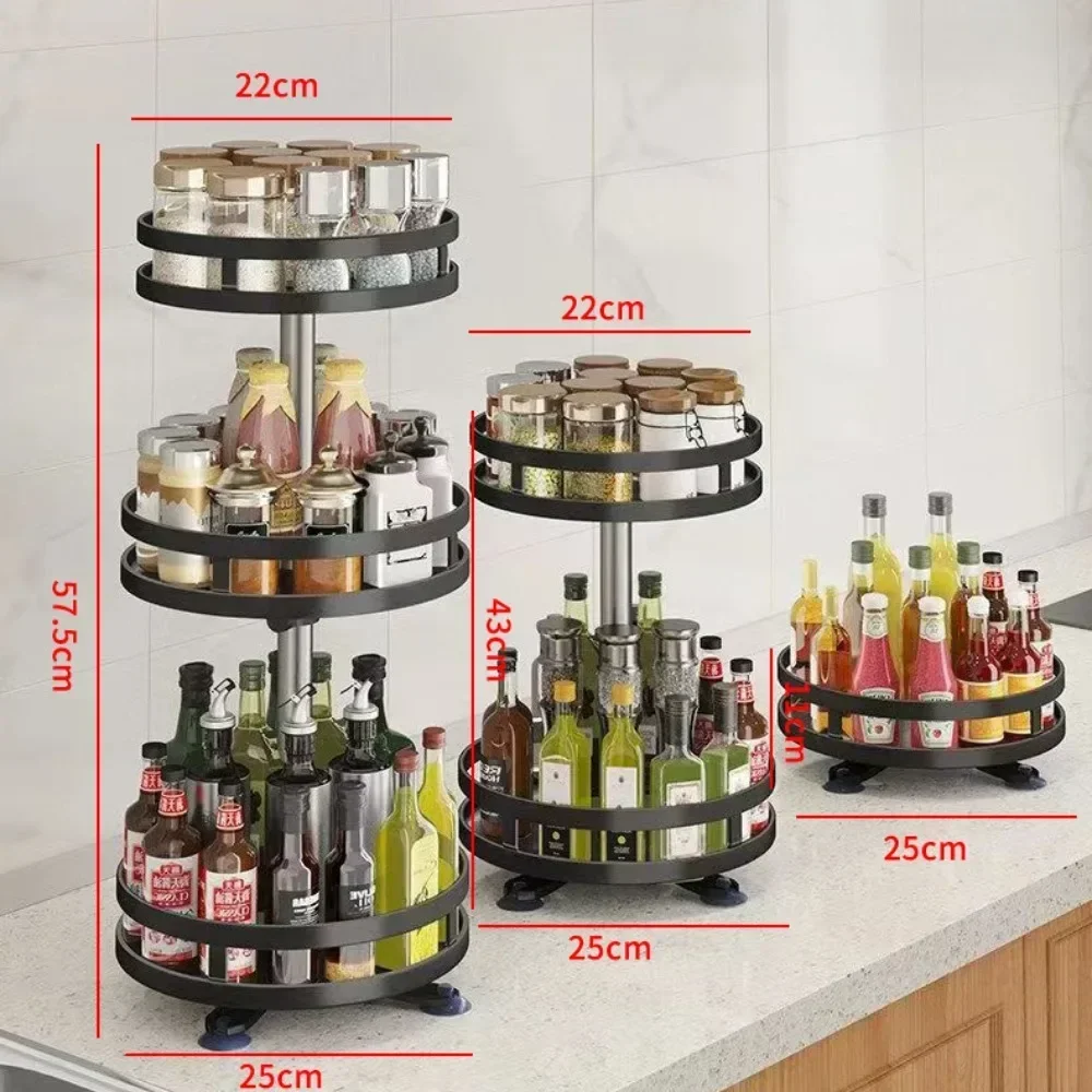 Rotating Storage Racks Spice Oil Vinegar Dispenser Condiment Holder Kitchen Organizer Multi-Layer Seasoning Adjustable Shelves