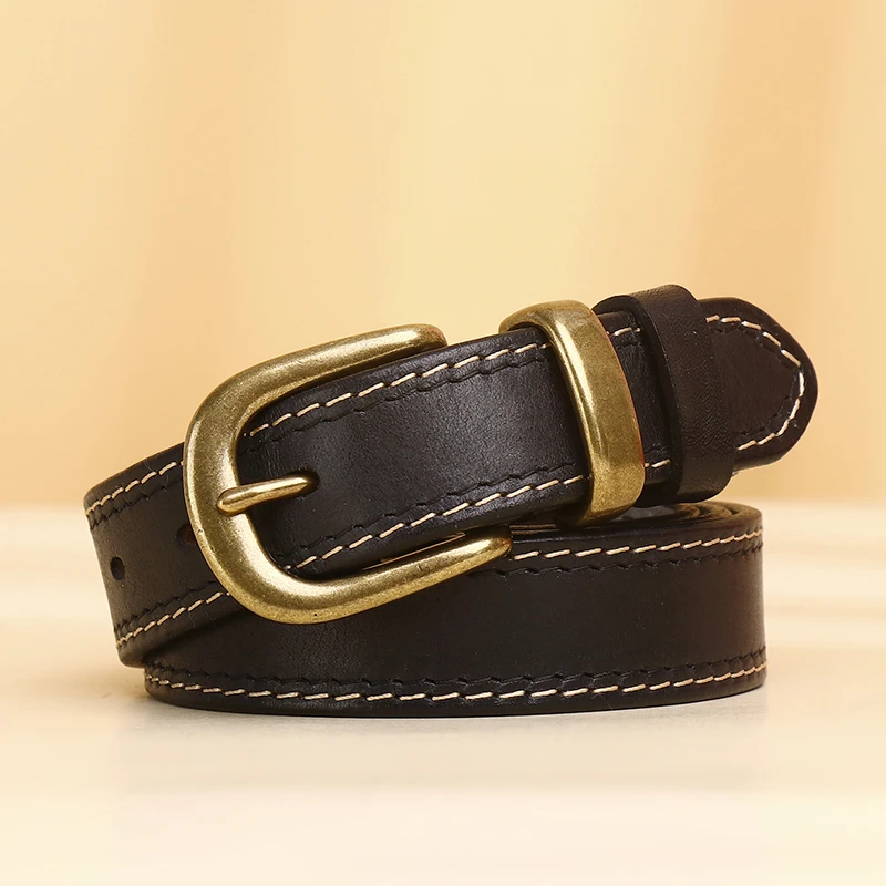 Y2K  Girl Genuine Leather Women Belt Copper Buckle Concise Pin Buckle Jeans Belts High Quailty Female Cowskin Waistband Cowboy