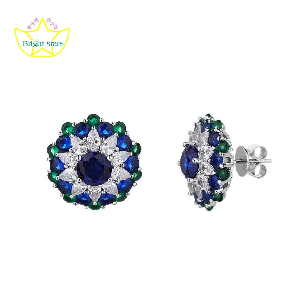 

Bright Stars Factory price s925 sterling silver earrings high carbon diamond imitation sapphire zircon earrings