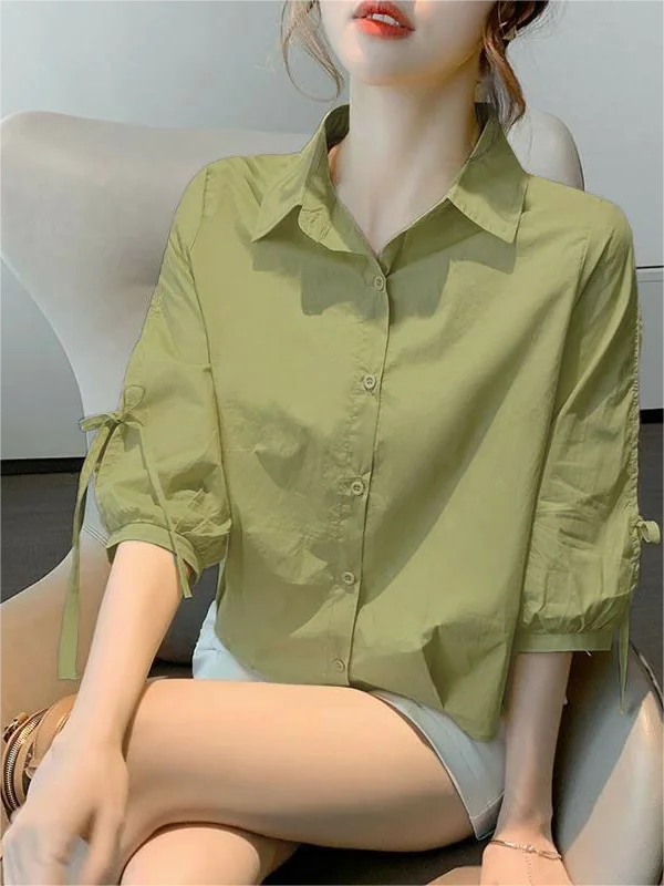 女性のコットンリネンランタンスリーブシャツルーズフィットショートスリーブ通気性のある夏の新しいスタイル韓国語版ファッショナブルなタイN...