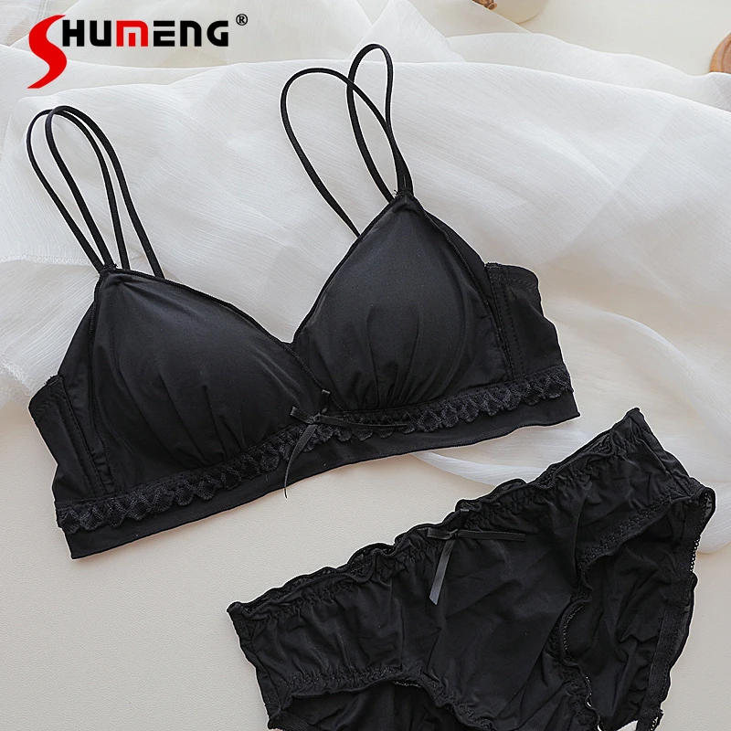 النمط الفرنسي كوب رقيقة فتاة الملابس الداخلية الإناث اللاسلكية الصغيرة الصدر جمع مجموعات موجز المرأة اليابانية الحلو الصدرية مجموعة #3