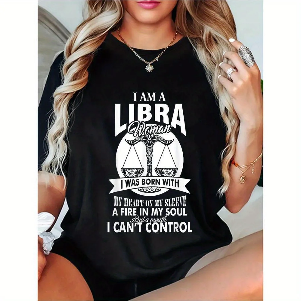 

Женская футболка со знаком зодиака весы — футболка с короткими рукавами «I Am a Libra Woman», мягкая ткань, повседневный крой