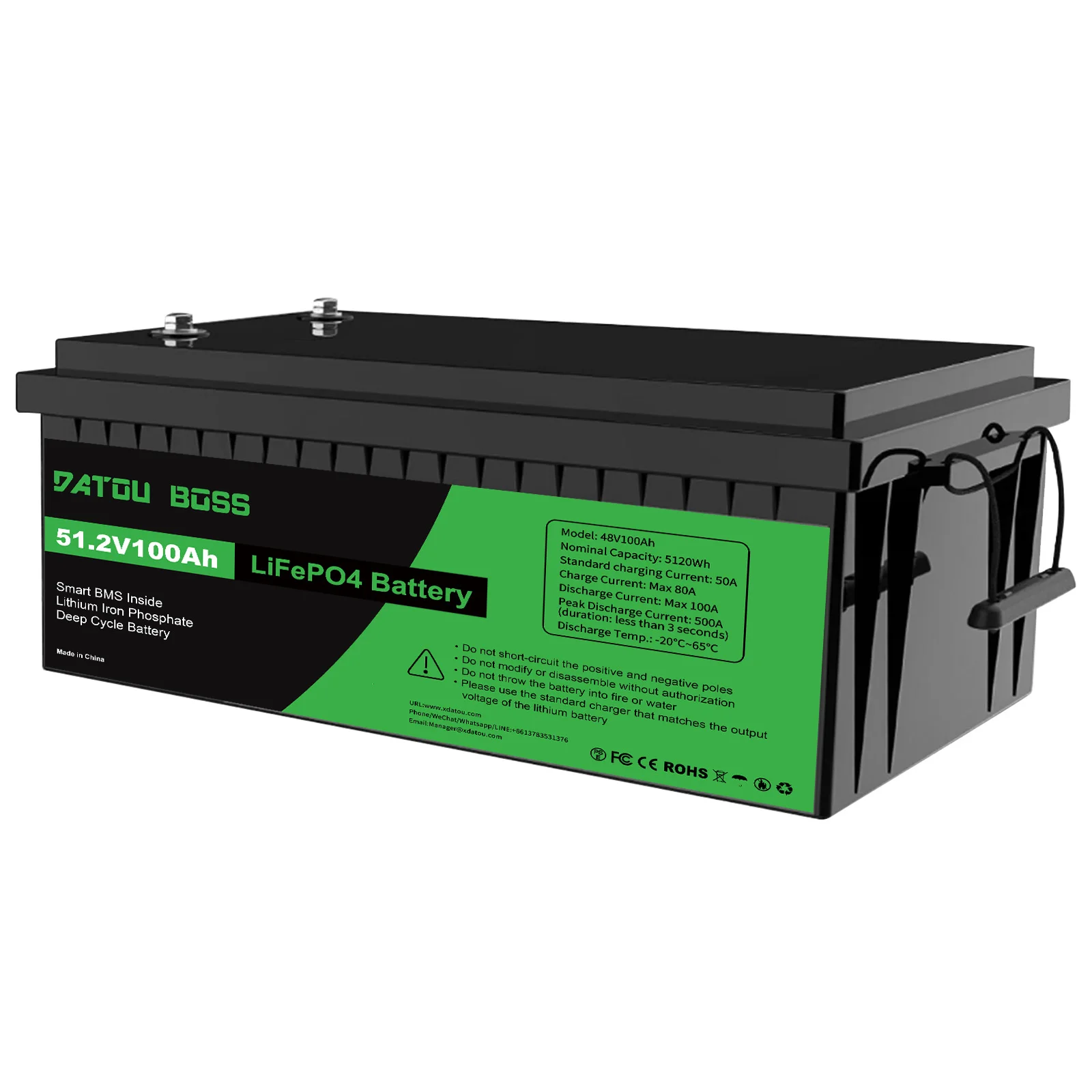 DATOUBOSS 48V 100Ah LiFePO4 Lithium Batterij 5120Wh Diepcyclus voor Solar Inverter HESS Systeem