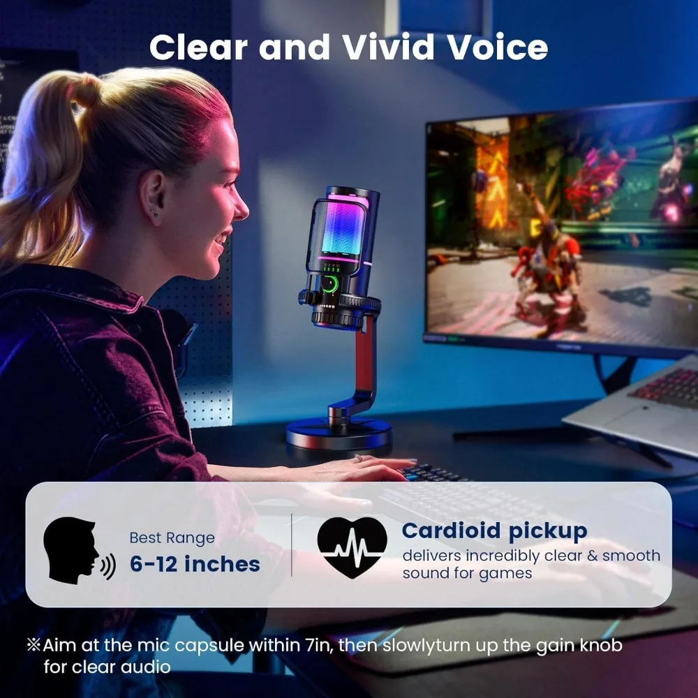 Microphone with Noise Canceling, Gain Control for Streaming, Gaming, Podcasts - RGB Lighting, Accessories view 6
