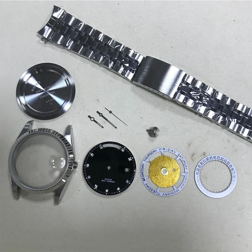 36mm Watch Accessory Kit Case Dial Hands Strap FOR ETA 2836 2834 Movement Automatic Men Watch Set Sapphire Watch Assemble