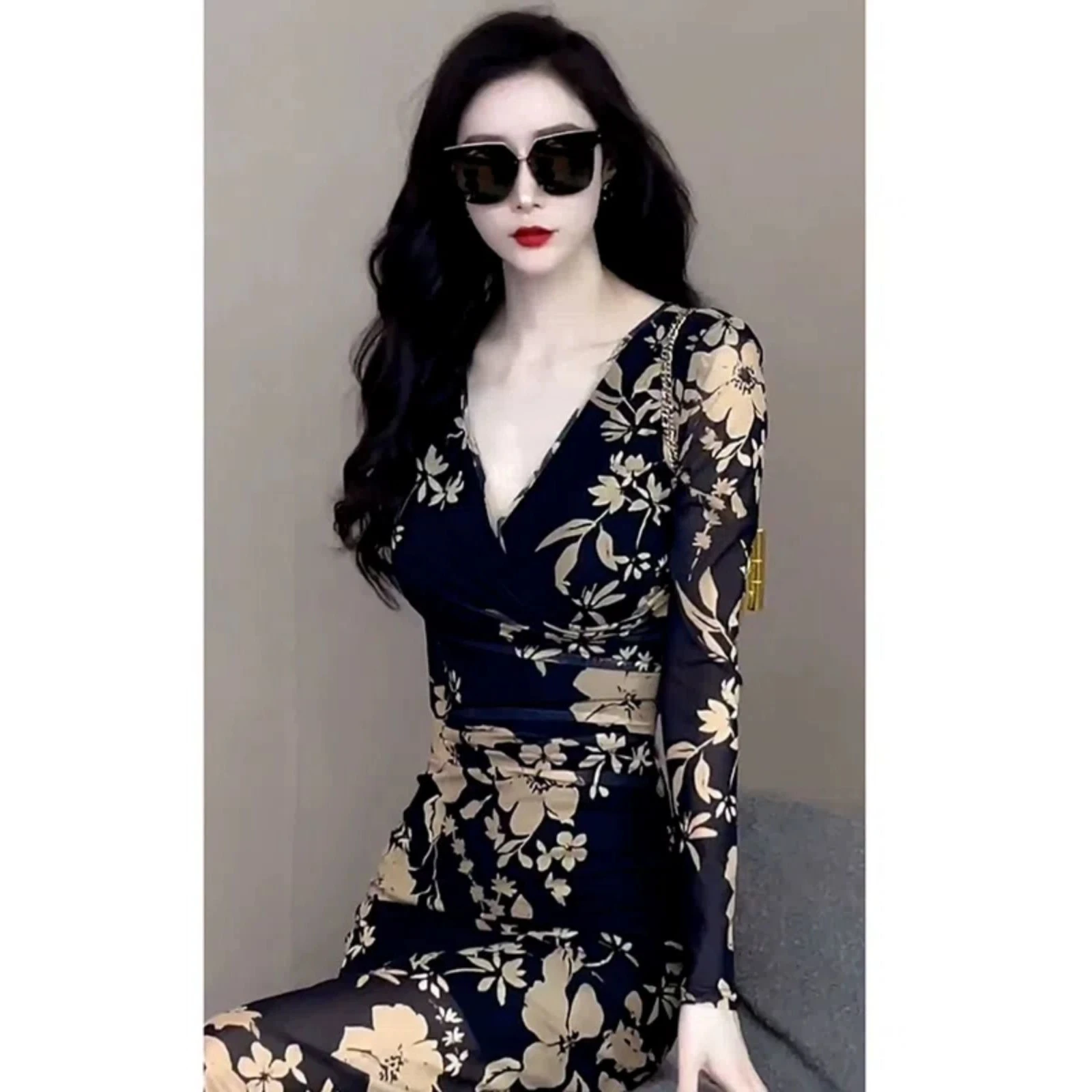 Kleider, langärmelig, Damenkleid, Abendparty, Winter, Wolle, gerippt, Patchwork, verdreht, tailliert, minimalistischer Stil, Falten, einfach