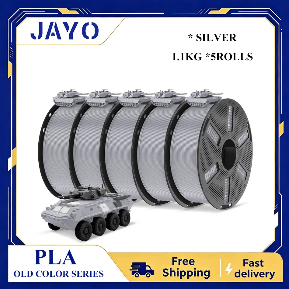 JAYO PLA Filament 5 Rollen 3D-Drucker Filament PLA 1,75mm Passend für die meisten FDM 3D-Drucker Wiederverwendbare Spule mit 3D-Filament-Nachfüllungen 1,1KG/Rolle