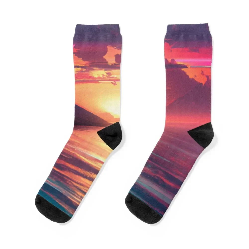 Blood Moon & Cotton-candy sunsets. Socks with print short gym Ladies Socks Men's