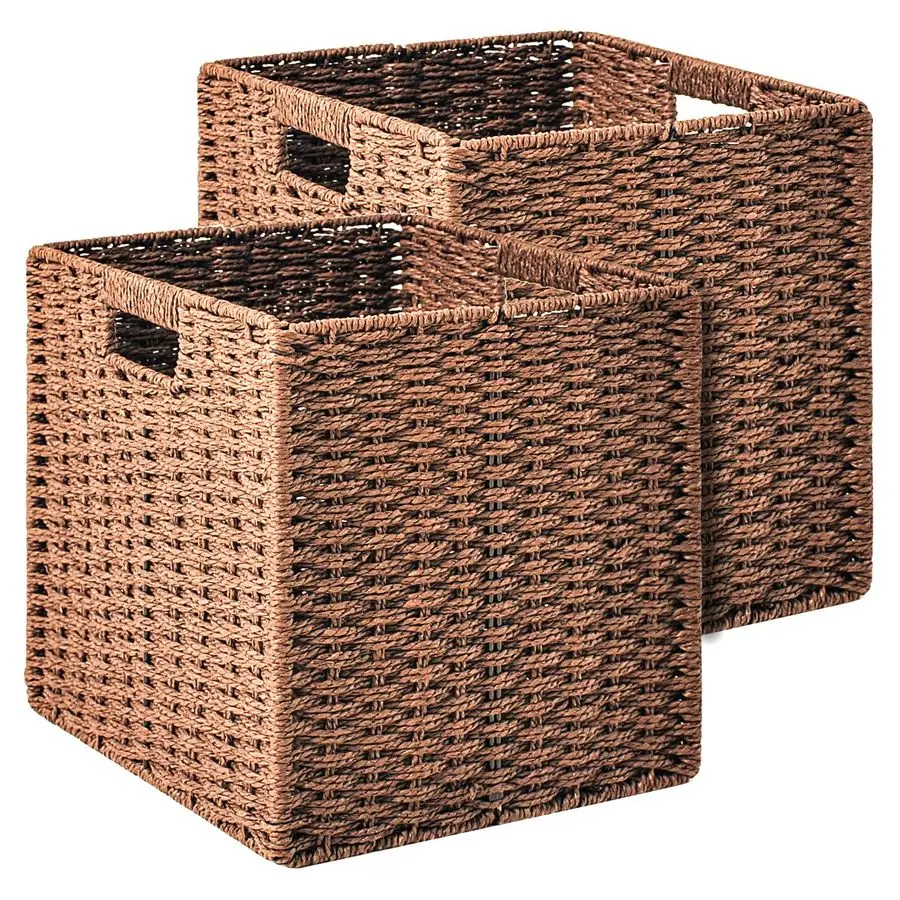 

Storage Baskets for Organizing Shelves, Paper Rope Woven Basket for Storage, Wicker Storage Cubes Bins, 11x10.25x11, 2 Packs, Br