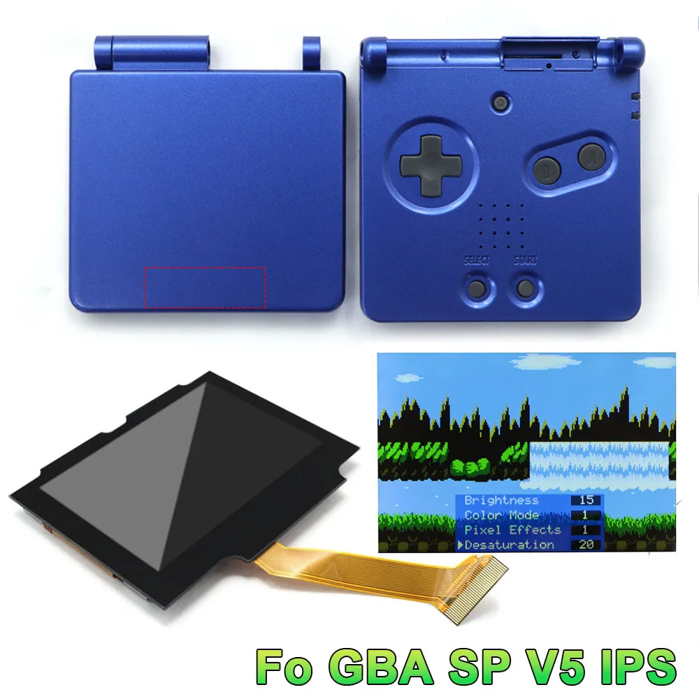 HISPEEDIDO 프리 라미네이티드 3.0 고광도 GBA SP IPS 스크린 V5 백라이트 LCD 모드 키트 (쉘 포함, 간편 설치)