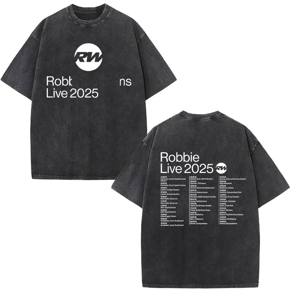 

Robbie Williams Live Rw Tour Album Graphic T Shirts Men's Vintage Washed Short Sleeve Tee Shirt Casual Oversized Cotton T-Shirts