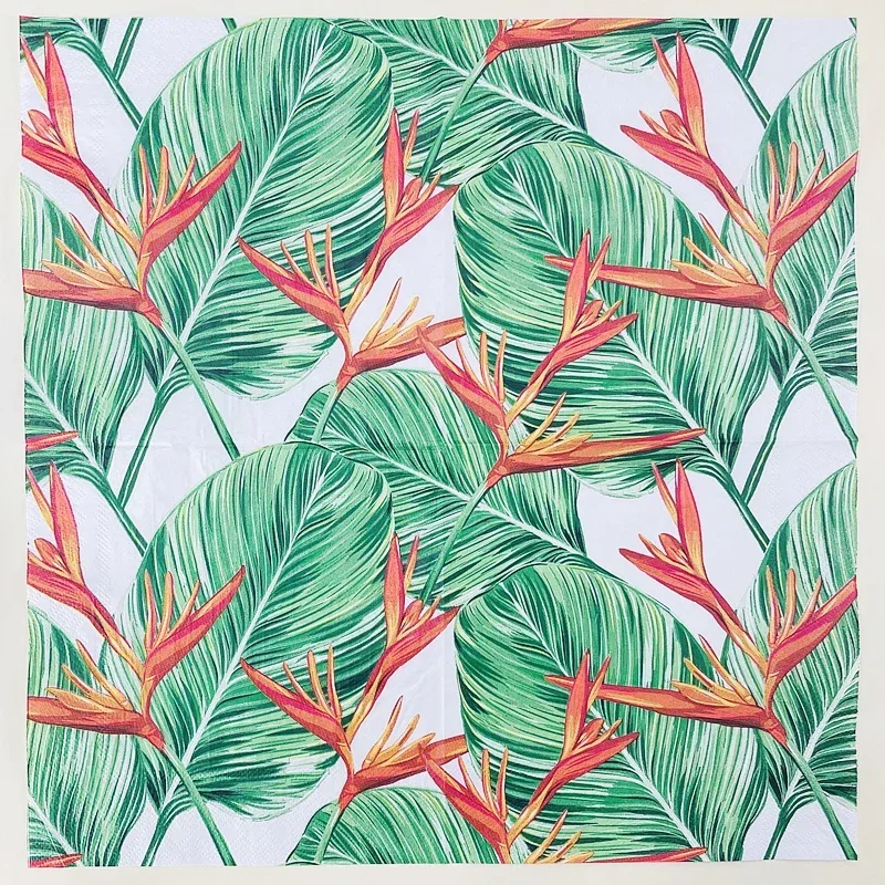 

Palm Leaves & Bird of Paradise Paper Napkins, Tropical Good Morning Breakfast Napkins for Party, Decoration, 13x13 inch