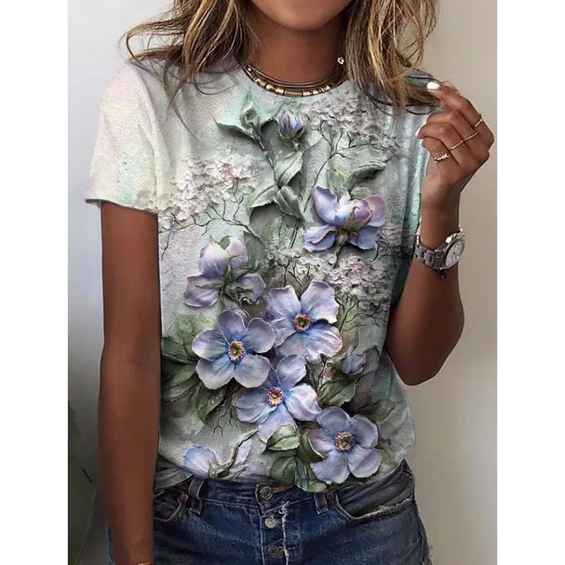 Summer Clothes Women 2024 Harajuku Flower 3D Women\'s Y2k Graphic T Shirts Casaul Everyday Tops Female Short Sleeve Tee Blouse