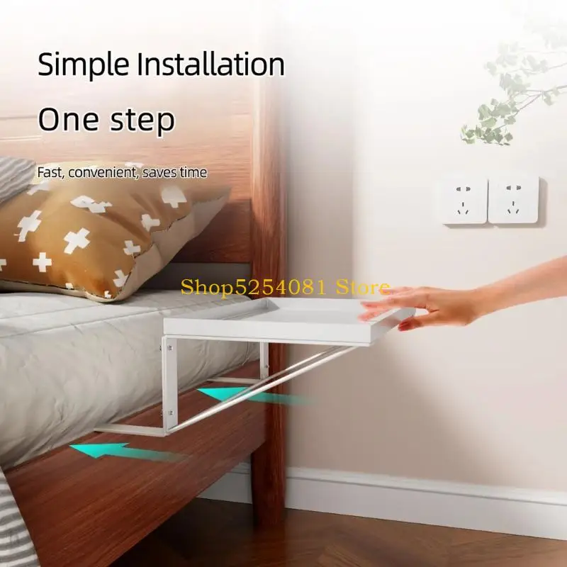 AXYC Clamp On Bed Rail Shelf Carbon Steel Tray Rack with Raised Edge and Support Frame for Dorm Room and Sofa Edge Storage