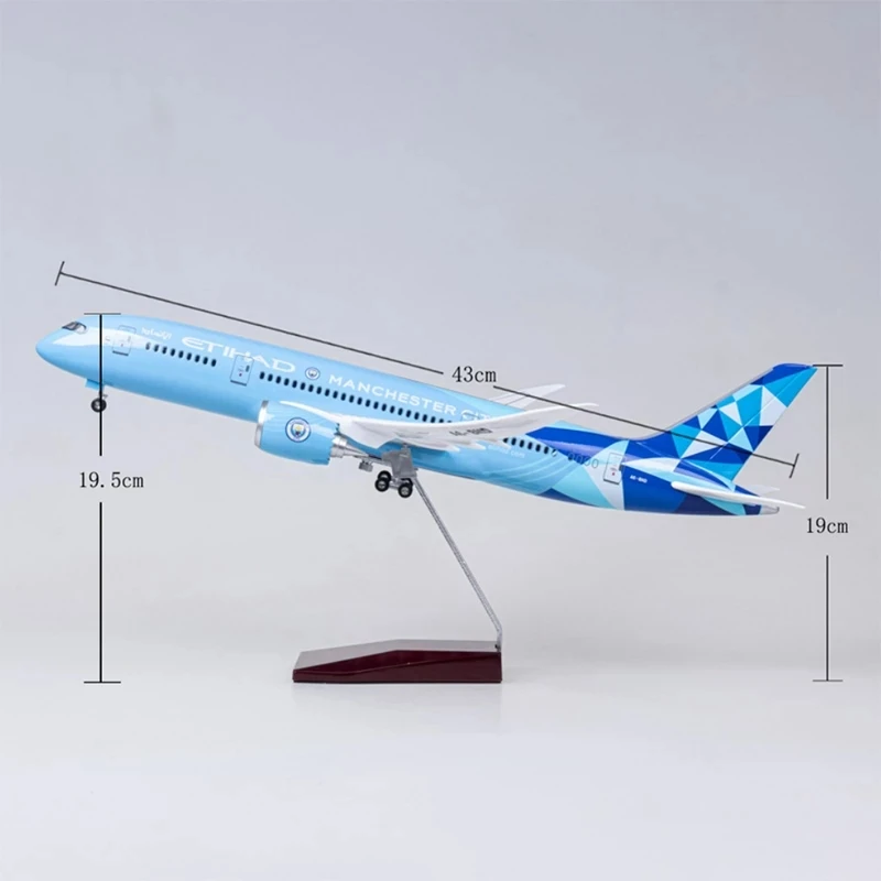 43CM 1:130 Békateknő diecast manöken etihad Légitársaság B787 Manchester Város Átruházás Fagyanta Léghajó Airbus Beszedés kijelző ajándékok