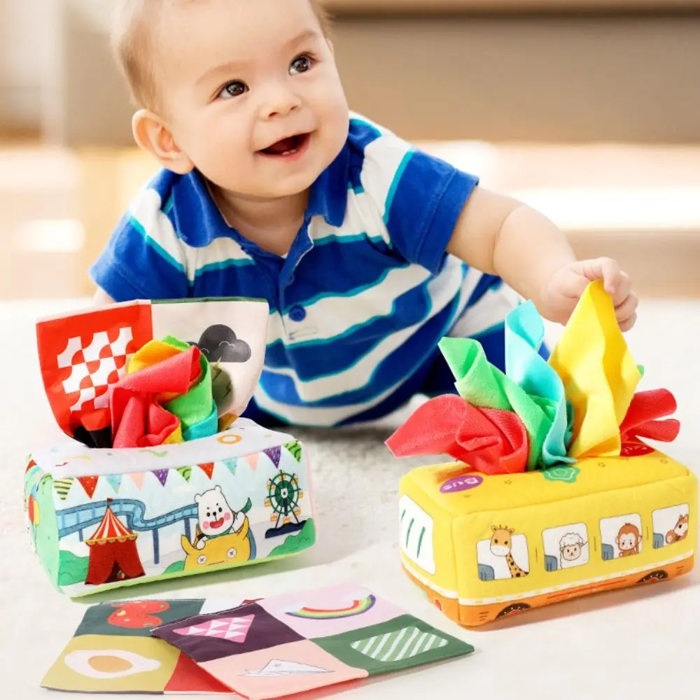 Montessori Tissue Box Speelgoed Vingeroefening Zacht En Scheurbestendig Stoffen Boek Speelgoed Niet-Vervagende Cartoon Patroon Doek Tissuedoos