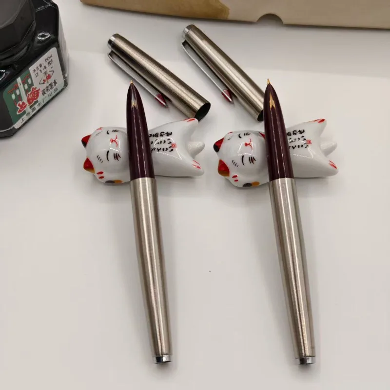 Wingsung 815 Fountain Pen All Steel Grid Hooded Nib Iridium Gold F 0.5mm Nib Calligraphy Collection School Supplies Ink Pens