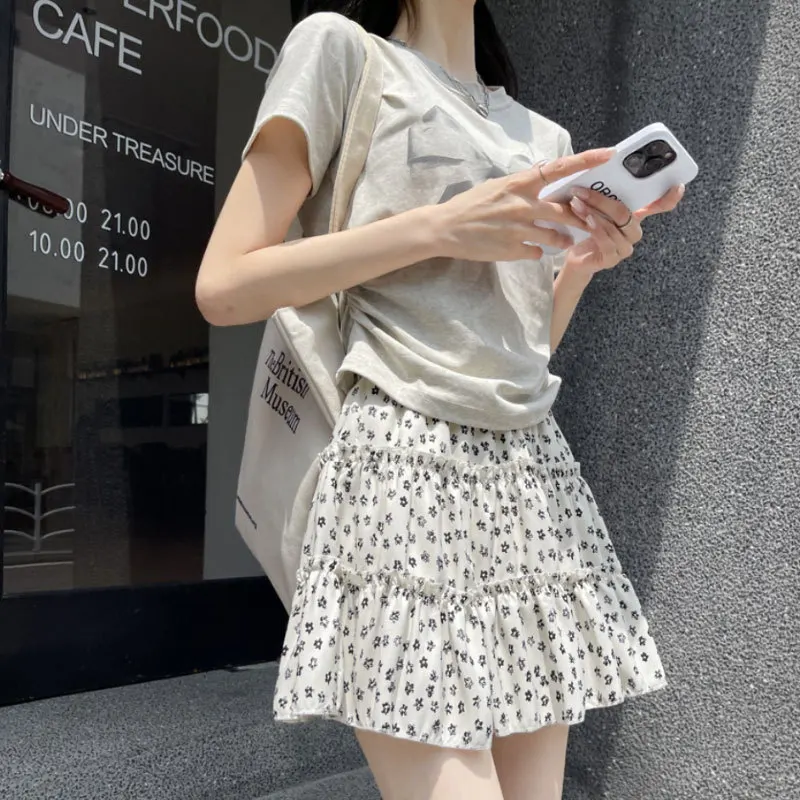 Floral Midi Skirt for Women Spring and Summer Cake A-Line Short Skirt Fresh and Sweet Style Versatile Temperament