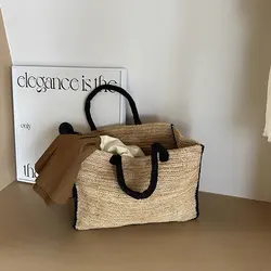 New High Quality French Natural Raffia Woven Luxury Designer Tote Handbag Women High- capacity Vacation Beach Bag Korean Fashion