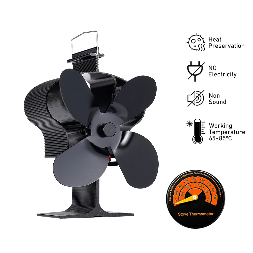 Fireplace Fan 4-leaf Standing Hot Air Stove Environmentally Efficient Friendly Quiet Fan Heat Distribution