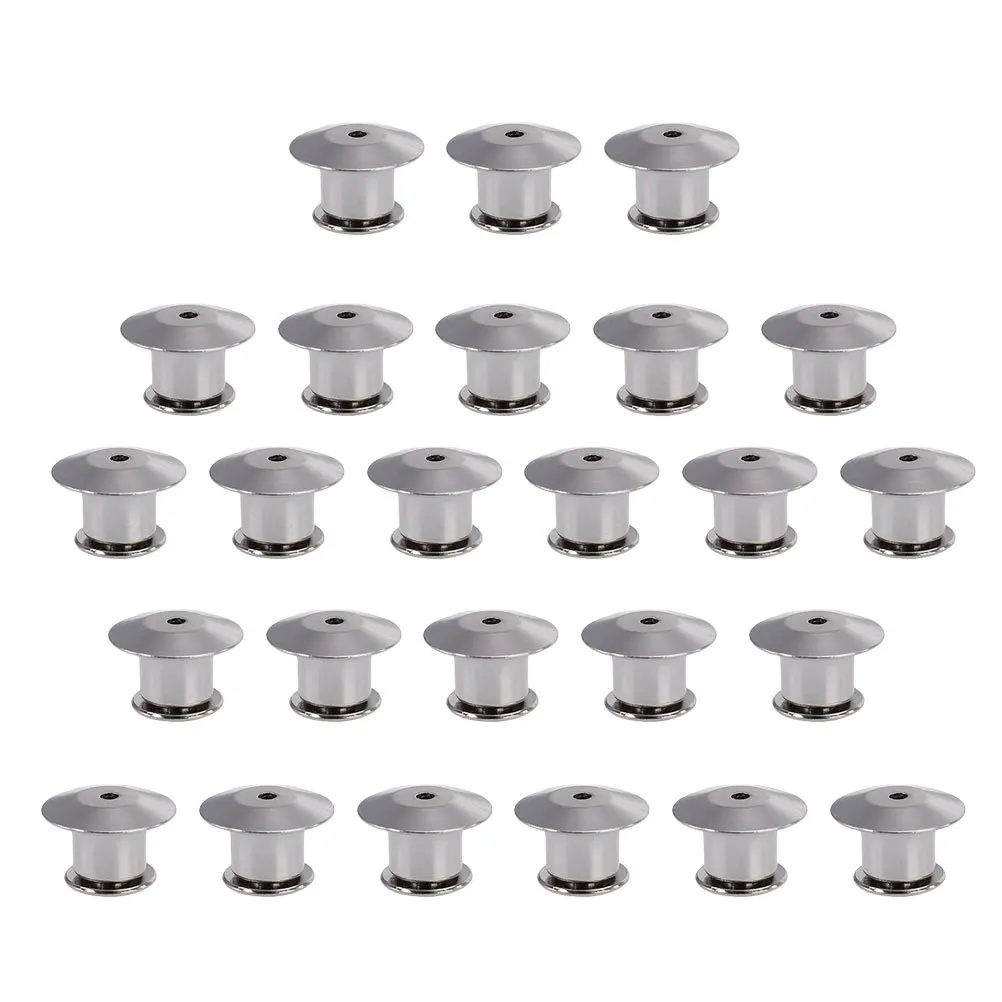 

25pcs Flat Metal Backs For Brooch Badge Accessories Silver Locking Pin Keepers Sturdy Smooth Jewelry Craft Display Tools