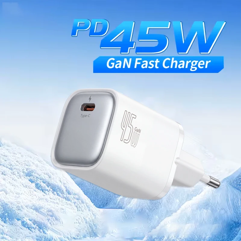 

Быстрое зарядное устройство GaN 45 Вт, сетевое зарядное устройство USB-C PD Type C, ультраминиатюрное портативное зарядное устройство с вилкой стандарта ЕС