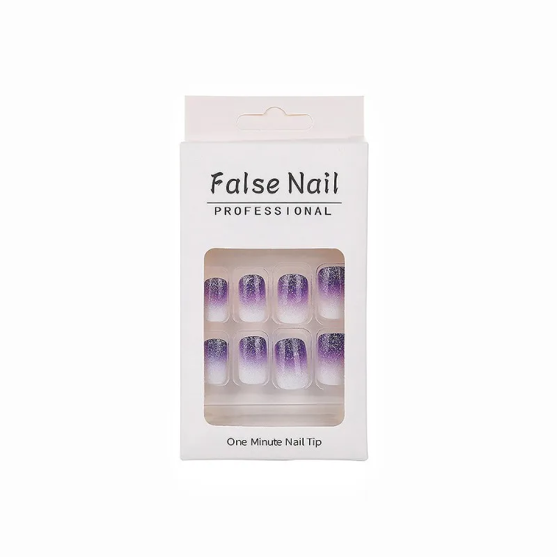 24 Pcs Adhesive False Nails Set with Glue Purple Gradient Fingernail Nail Tips Charms Nail Fake Manicure Set Press on Nails 2024