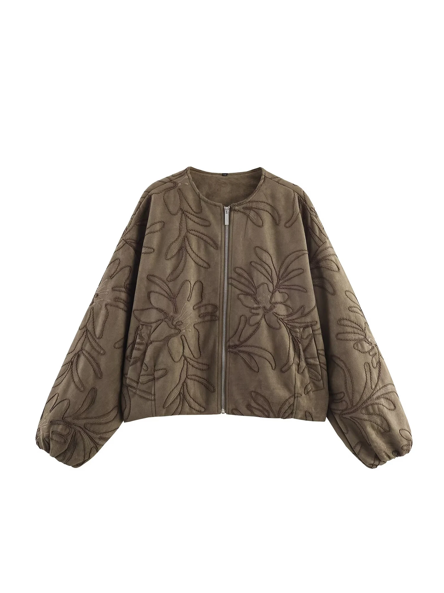 

Women's Brown Winter Jacket Coat Harajuku Long Sleeve Embroidery Bomber Jacket 2000s Vintage Streetwear Outerwear Autumn Clothes