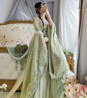 25Hanfu, conjunto Hanfu tradicional chino antiguo de talla grande para mujer, disfraz de Cosplay femenino, traje de fiesta, vestido verde Hanfu de baile de verano