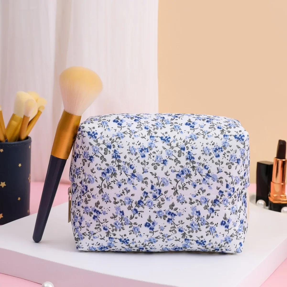 Ins New Floral Octagonal Makeup Bag Women Cosmetic Bag Portable Travel Organizer Wash Bag Female Makeup Pouch Zipper Coin Purse