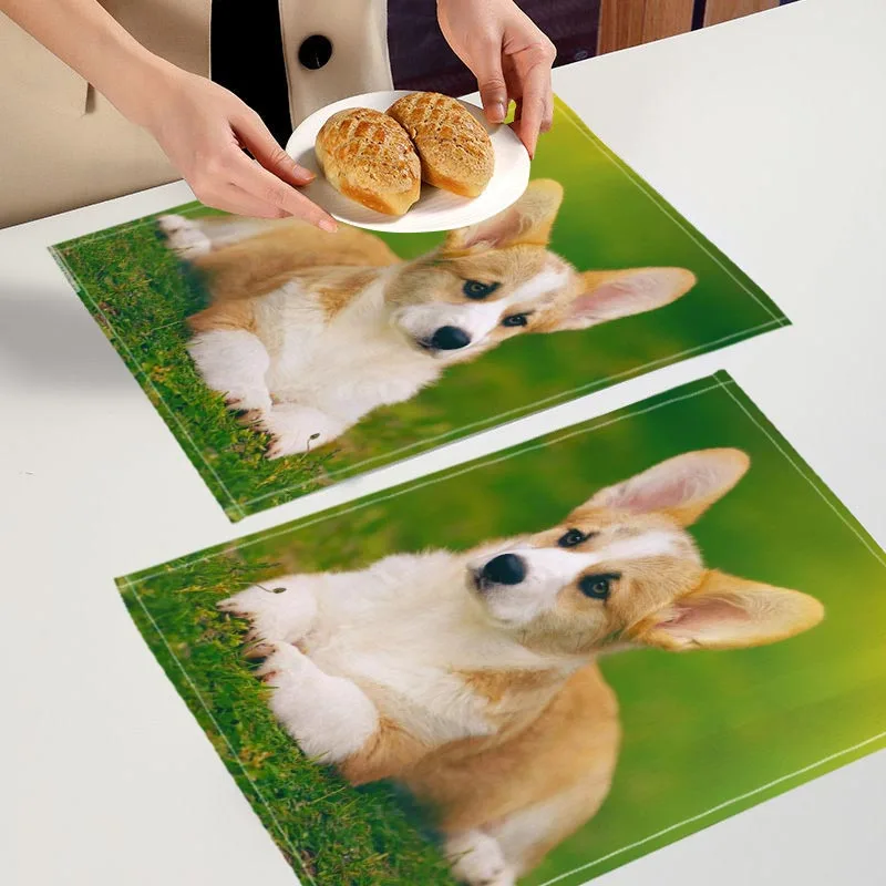 Dog Corgi Placemat Custom Unique Cotton Linen Dining Table Mats Bohemian Coaster Pad Bowl Cup Mat Home Decor 6.20WJY