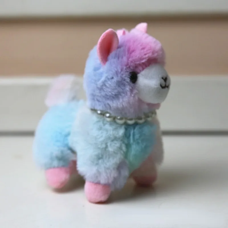 Soft Cotton Standing Alpaca Toys Stuffed Plush Doll Key Chain Rainbow Horse Camel Animals Keychains Women Bags Charms Gifts