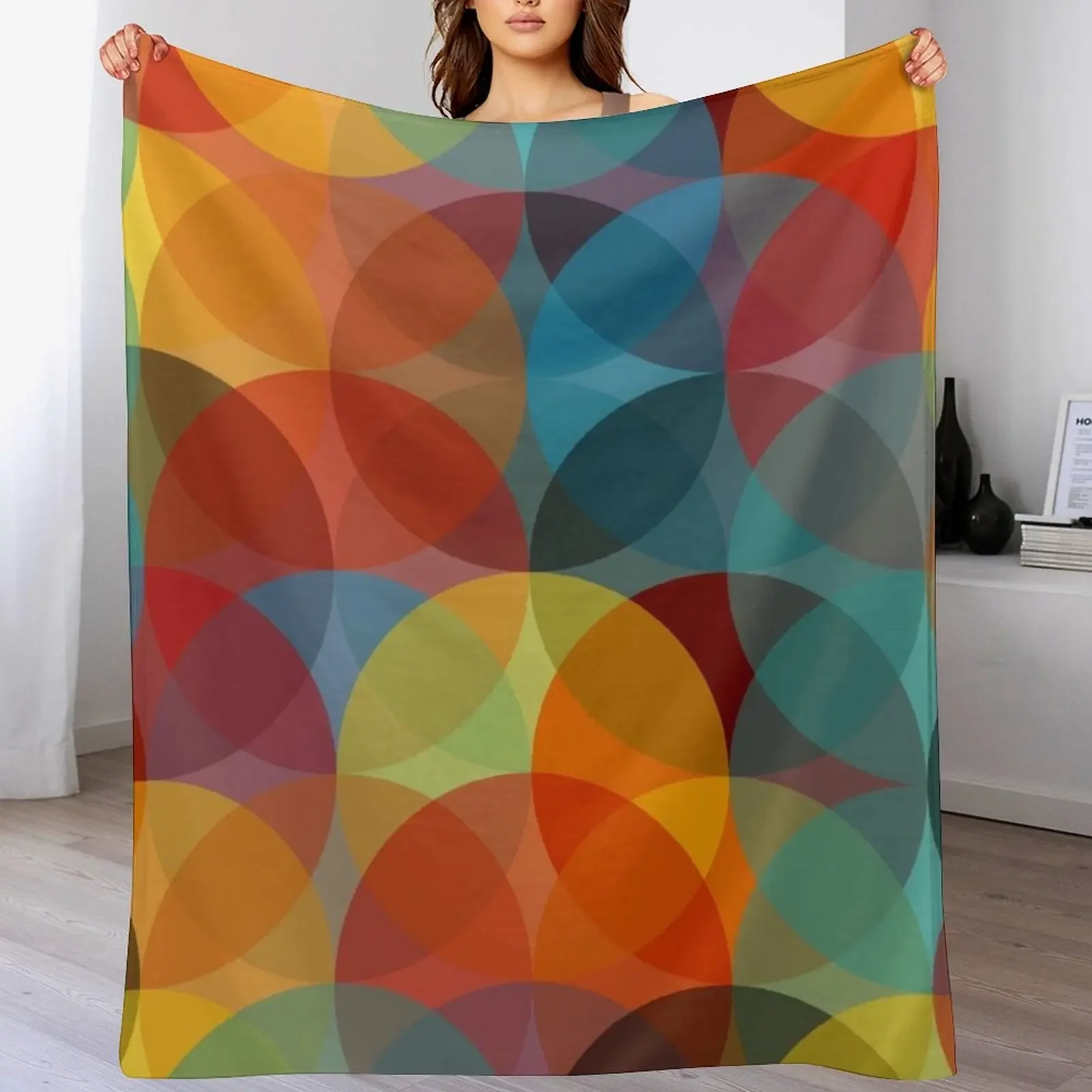 Mid Century Modern Circle Print 2 Throw Blanket Multi Use Warm Blanket for Living Room Bedroom