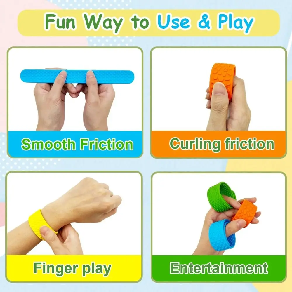 

6-Piece Set Silicone Slap Bracelets Textured Surface Portable Textured Silicone Sensory Wearable Design Sensory Fidget Travel