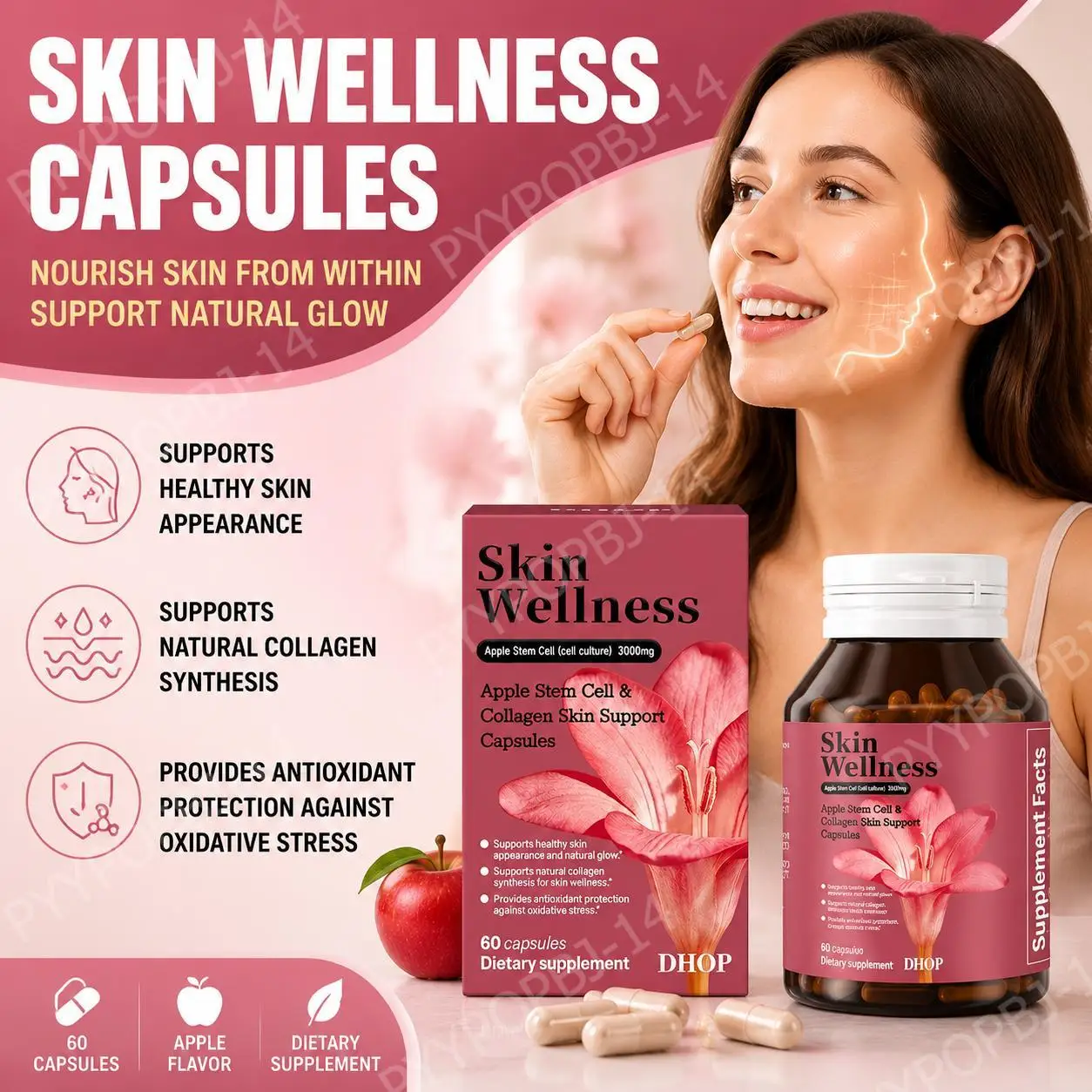 DHOP Skin Wellness Collagen Peptides Capsules Supports Healthy Skin Appearance Natural Glow Antioxidant Protection 60 Capsules